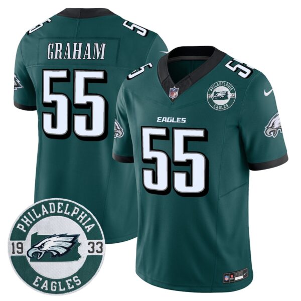 Eagles 2024 Vapor Limited Jersey – Est. 1933 Patch – All Stitched – Midnight Green – Brandon Graham Jersey