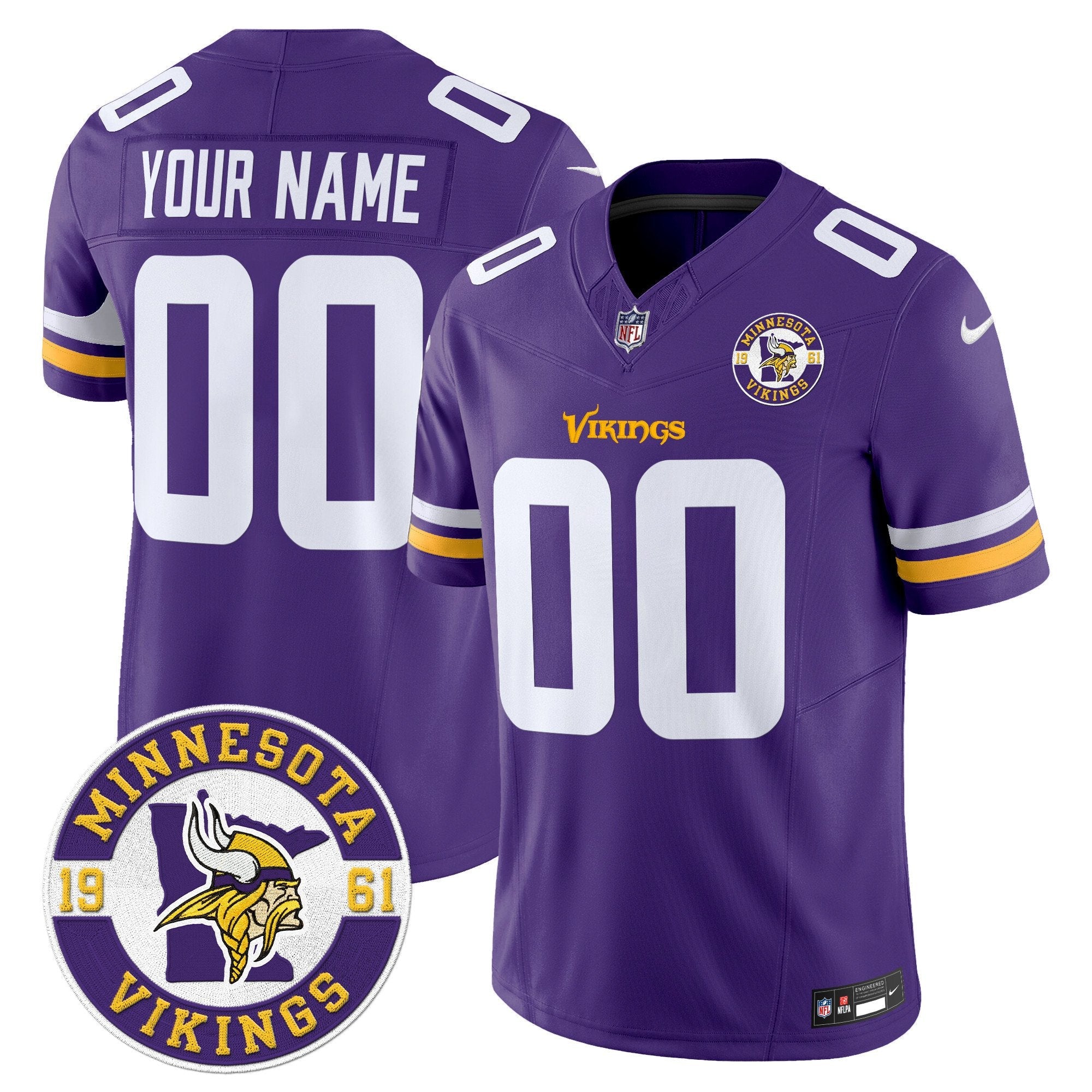 Minnesota Vikings 2024 Vapor Limited Custom Jersey V2 – Est. 1961 Patch – All Stitched – Purple Jersey