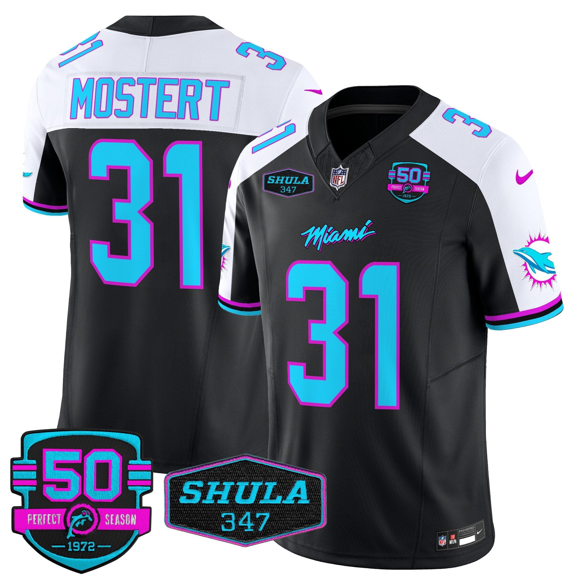 Dolphins “Miami Vice” Vapor Limited Jersey V4 – All Stitched – Black Alternate – Raheem Mostert Jersey