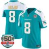 Dolphins Gold Trim Vapor Limited Jersey – All Stitched – Aqua Alternate – Jevon Holland Jersey