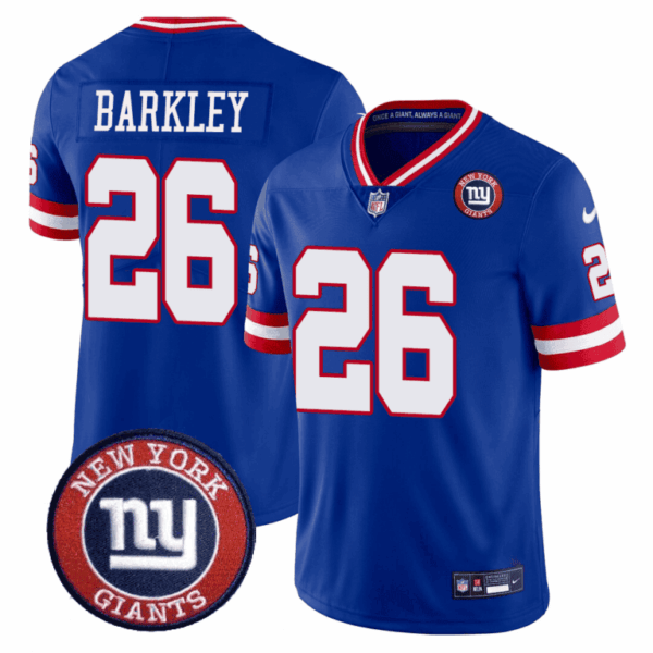 Giants Logo Patch Limited Jersey – All Stitched – Royal – Saquon Barkley Jersey
