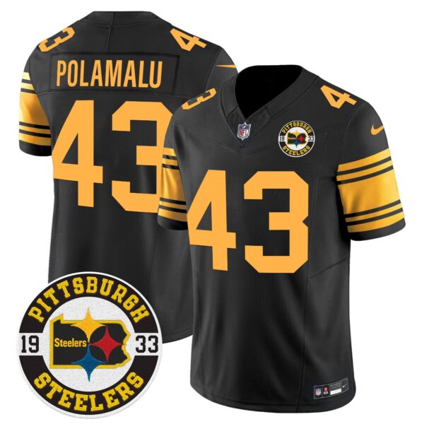 Steelers 2024 Vapor Limited Jersey – Est 1933 Patch – All Stitched – Color Rush – Troy Polamalu Jersey