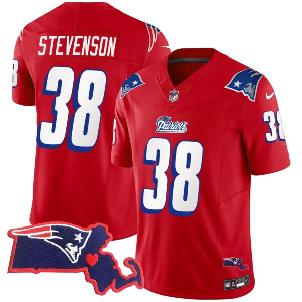 Patriots 1996 Throwback State Patch Vapor Jersey – All Stitched – Red – Rhamondre Stevenson Jersey