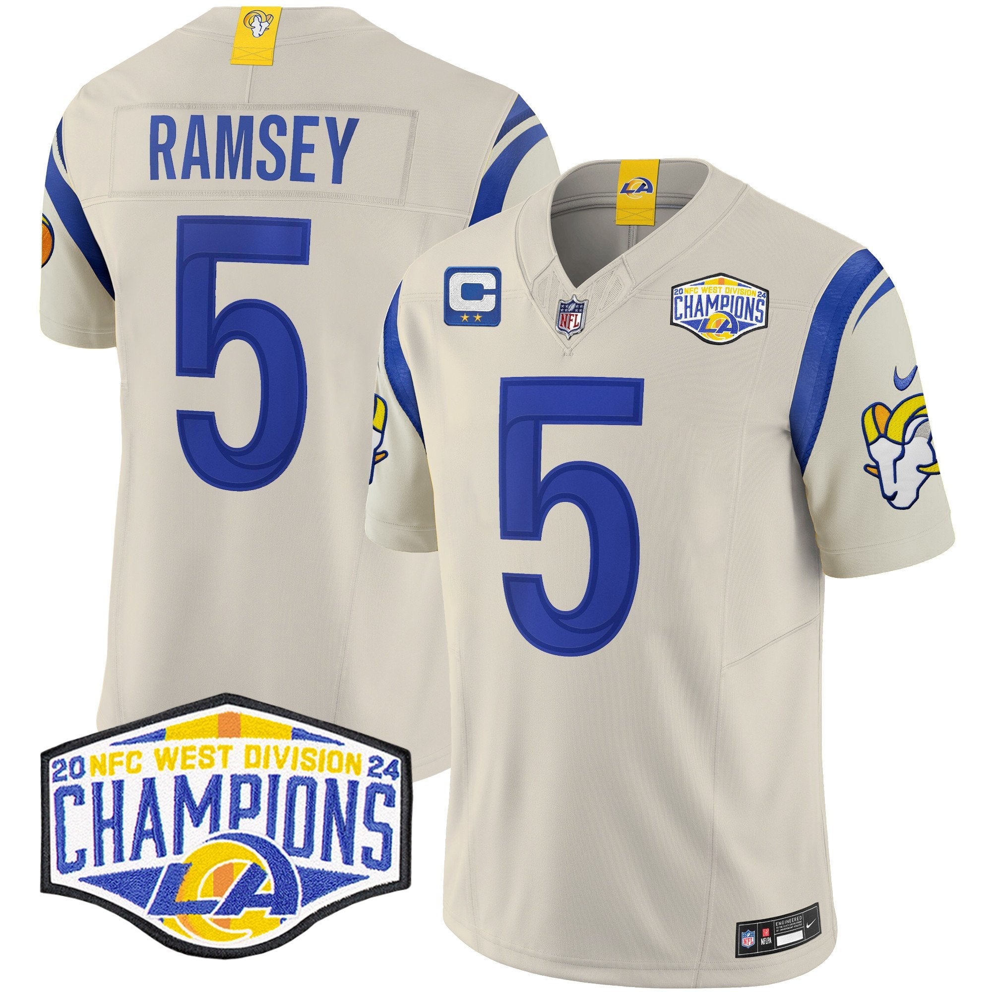 Los Angeles Rams 2024 NFC West Division Champions Vapor Limited Jersey – All Stitched – Bone – Jalen Ramsey Jersey