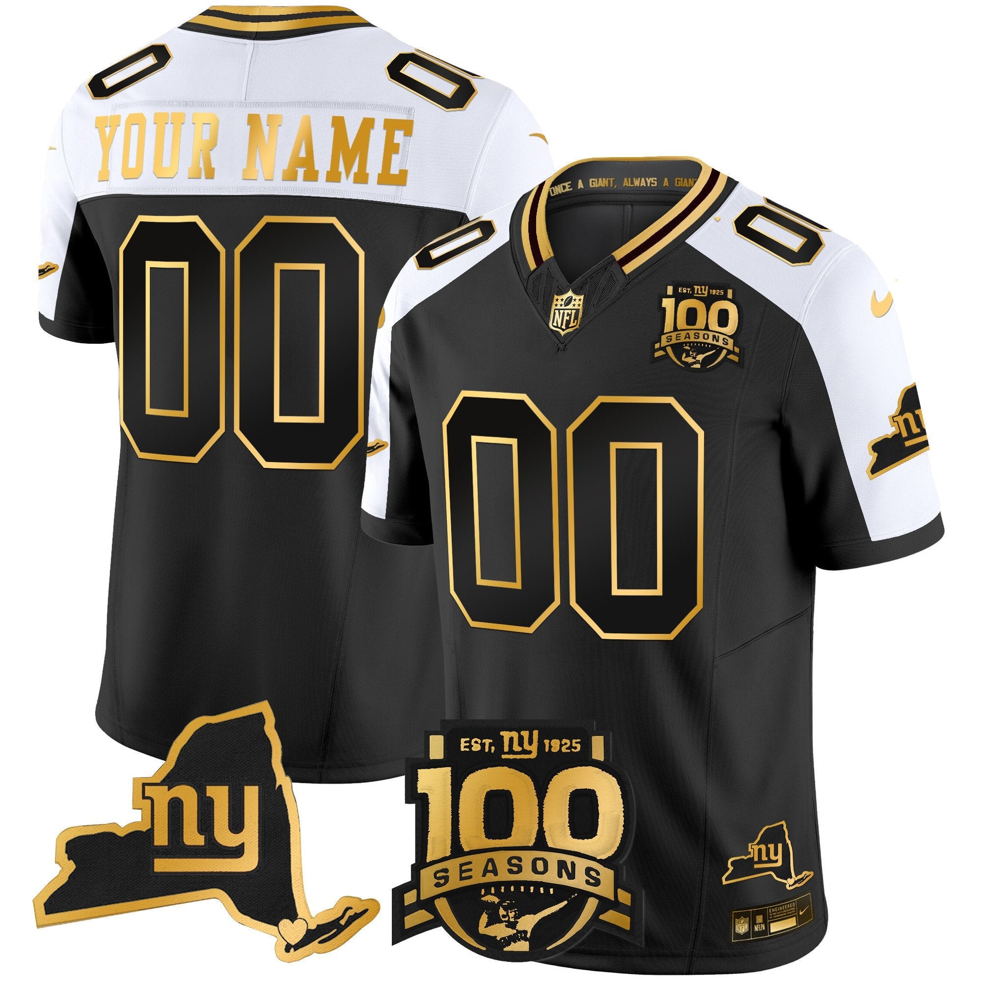 New York Giants 100th Season & State Patch Gold Vapor Limited Custom Jersey – All Stitched – Alternate Jersey