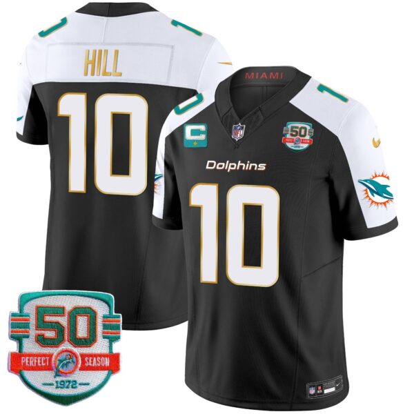 Dolphins Gold Trim Vapor Limited Jersey – All Stitched – Black Alternate – Tyreek Hill Jersey
