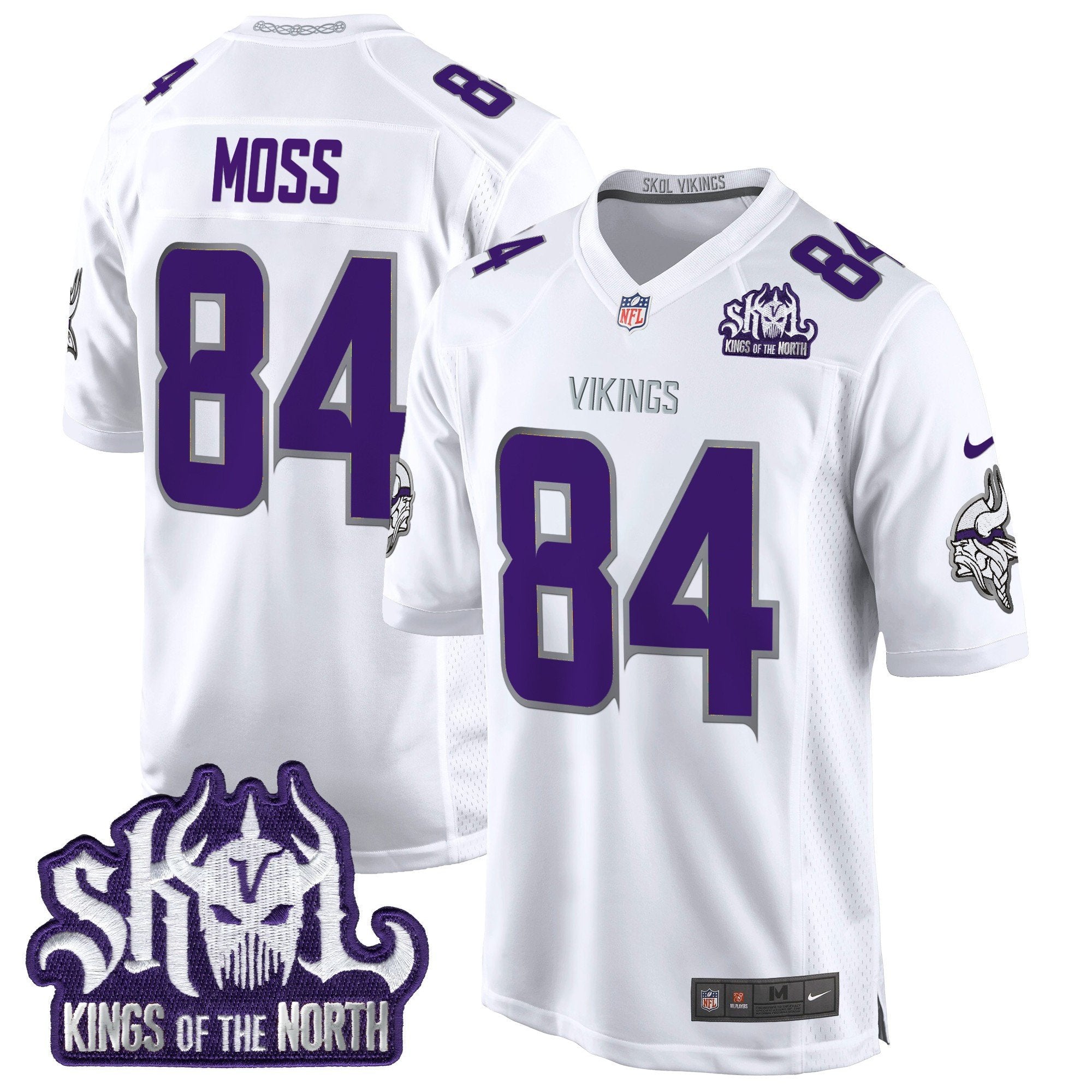 Minnesota Vikings King Of The North Patch Throwback Game Jersey – All Stitched – Winter Warrior – Randy Moss Jersey