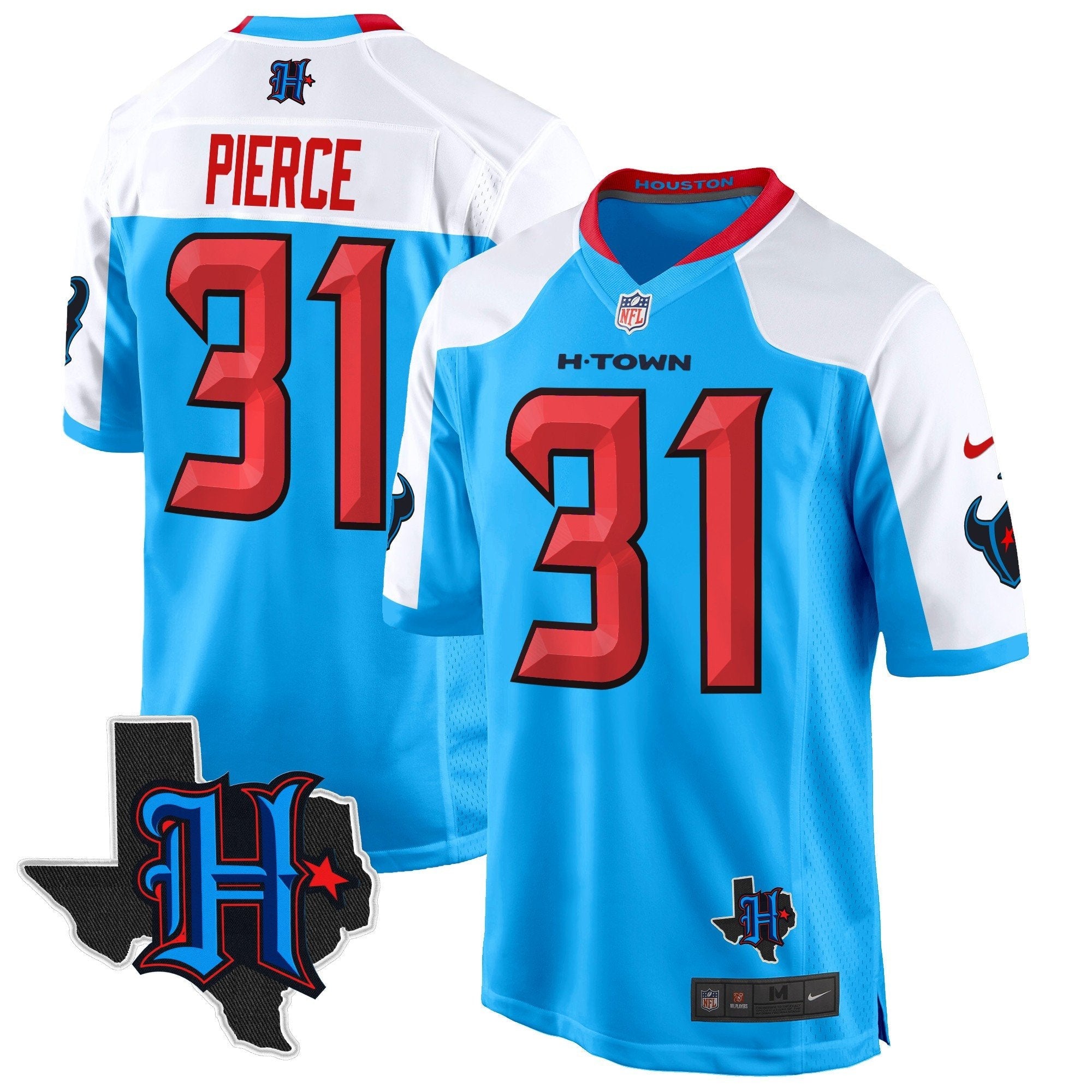 Houston Texans 2024 Texas Patch Game Jersey – All Stitched – Blue Alternate – Dameon Pierce Jersey
