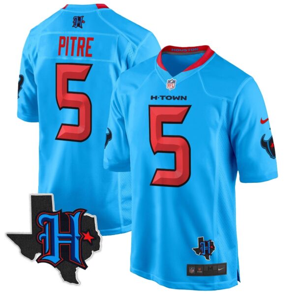 Houston Texans 2024 Texas Patch Game Jersey – All Stitched – Blue – Jalen Pitre Jersey