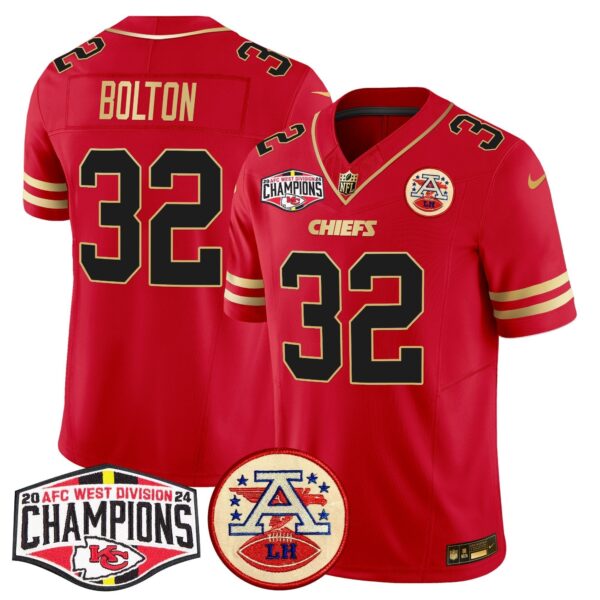 Chiefs 2024 AFC West Division Champions Patch Vapor Limited Jersey – All Stitched – Black Red – Nick Bolton Jersey