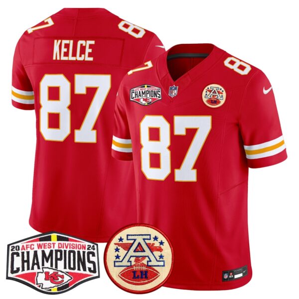 Chiefs 2024 AFC West Division Champions Patch Vapor Limited Jersey – All Stitched – Red – Travis Kelce Jersey