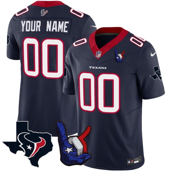 Houston Texans Hand Sign Throwing Up The H Vapor Custom Jersey – All Stitched – Navy Jersey
