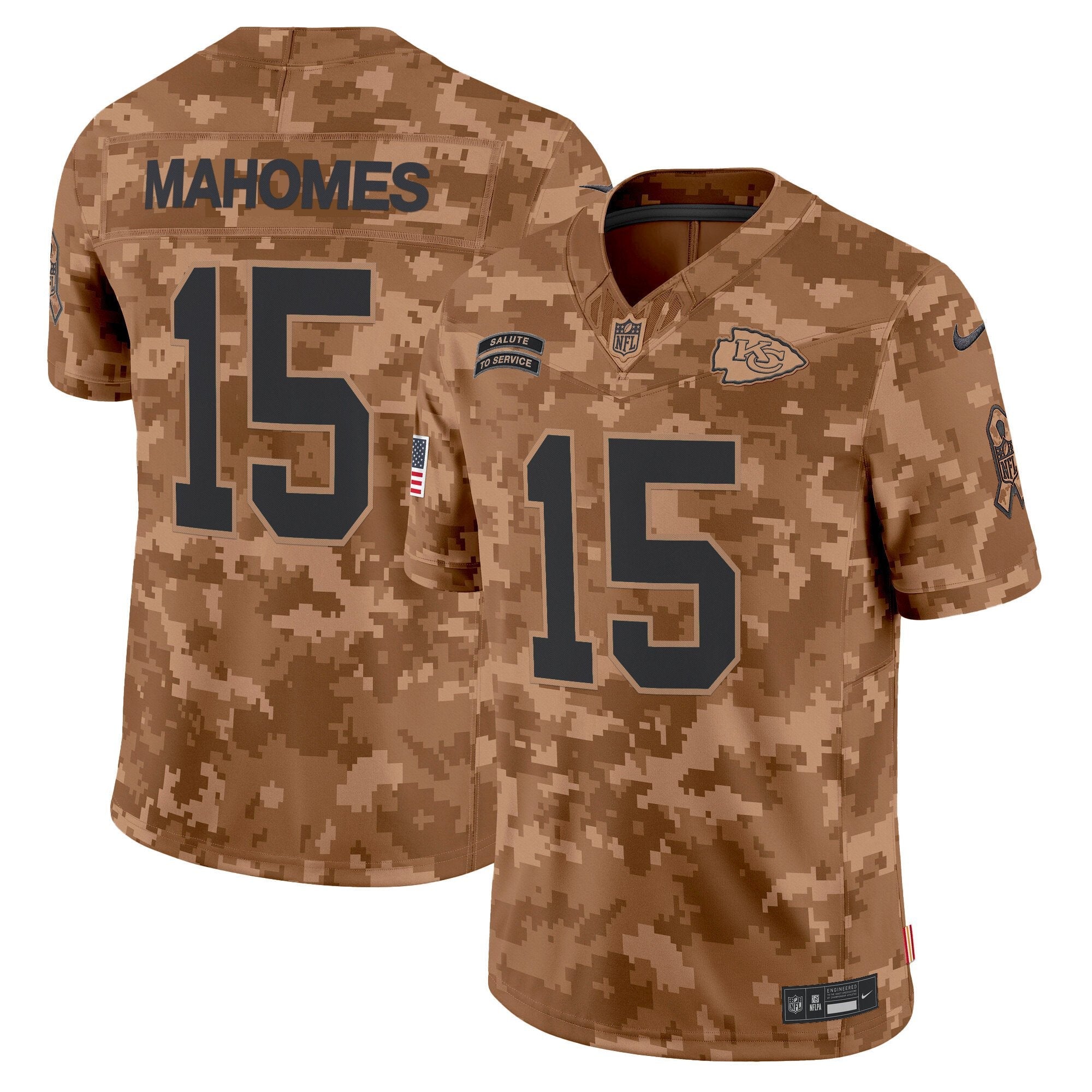 Kansas City Chiefs 2024 Salute to Service Vapor Limited Jersey – All stitched – Brown Camo – Patrick Mahomes Jersey