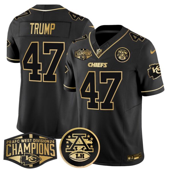 Chiefs 2024 AFC West Division Champions Patch Gold Vapor Limited Jersey – All Stitched – Black Gold – Donald Trump Jersey
