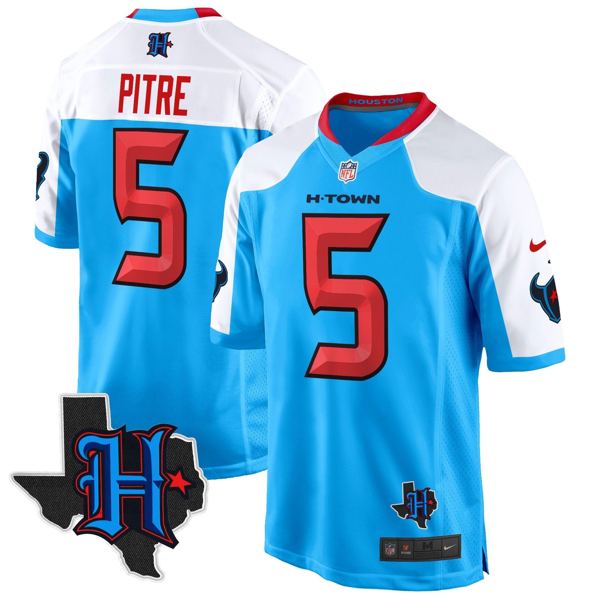 Houston Texans 2024 Texas Patch Game Jersey – All Stitched – Blue Alternate – Jalen Pitre Jersey