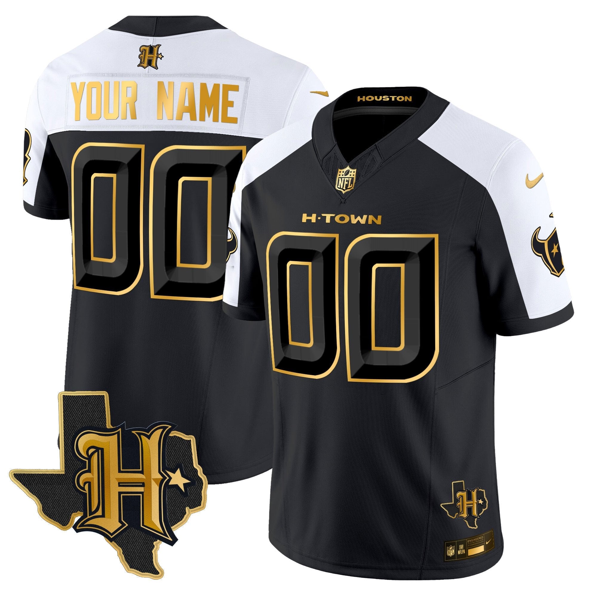 Houston Texans 2024 Texas Patch Gold Vapor Limited Custom Jersey – All Stitched – Alternate Jersey