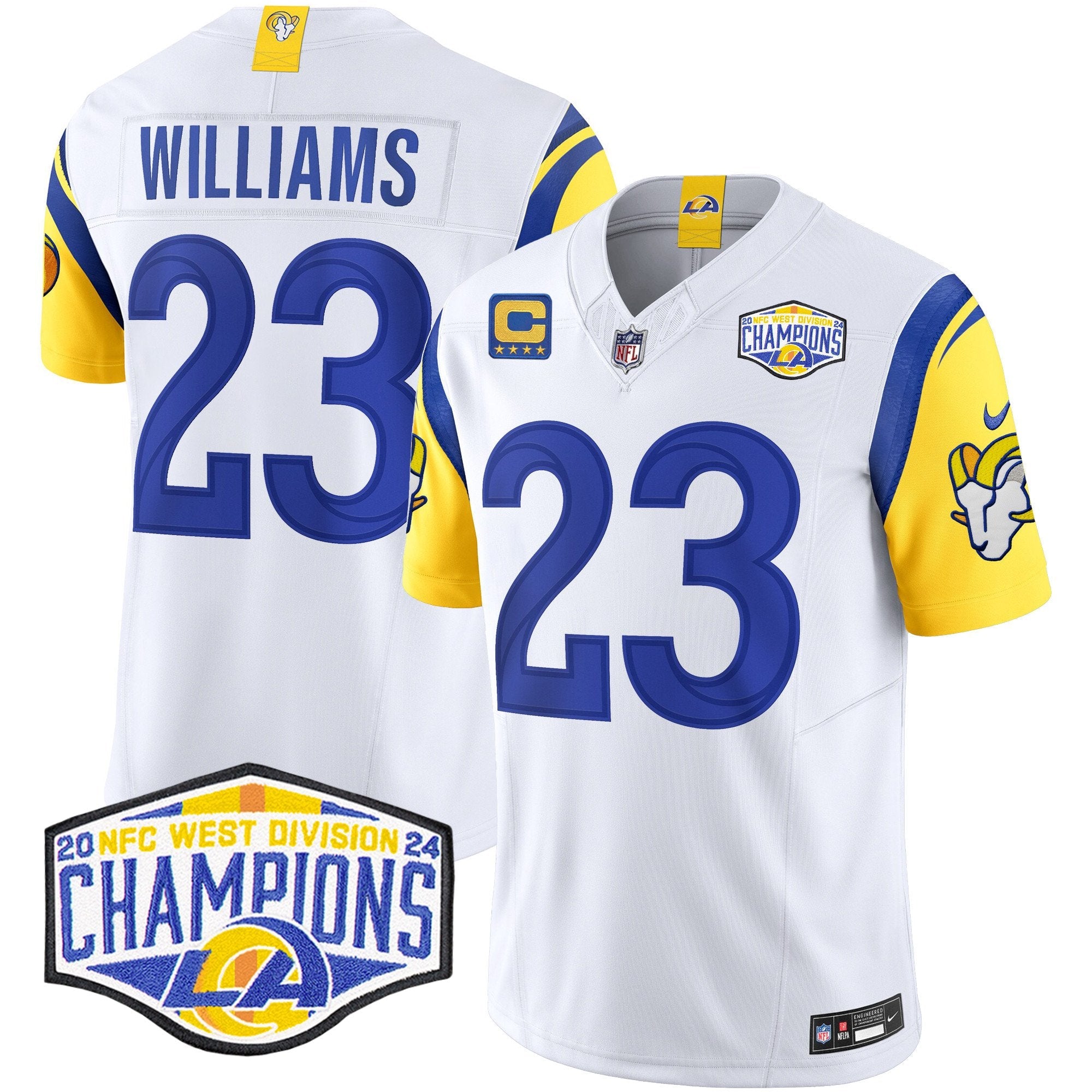 Los Angeles Rams 2024 NFC West Division Champions Vapor Limited Jersey – All Stitched – White – Kyren Williams Jersey