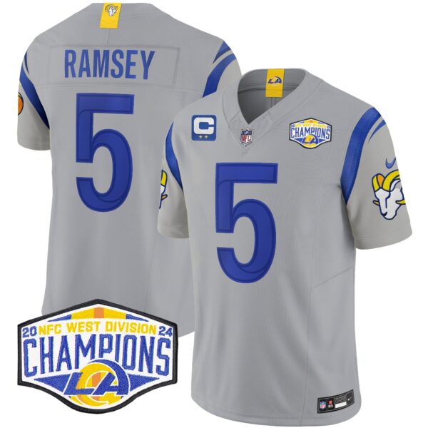 Los Angeles Rams 2024 NFC West Division Champions Vapor Limited Jersey – All Stitched – Gray – Jalen Ramsey Jersey