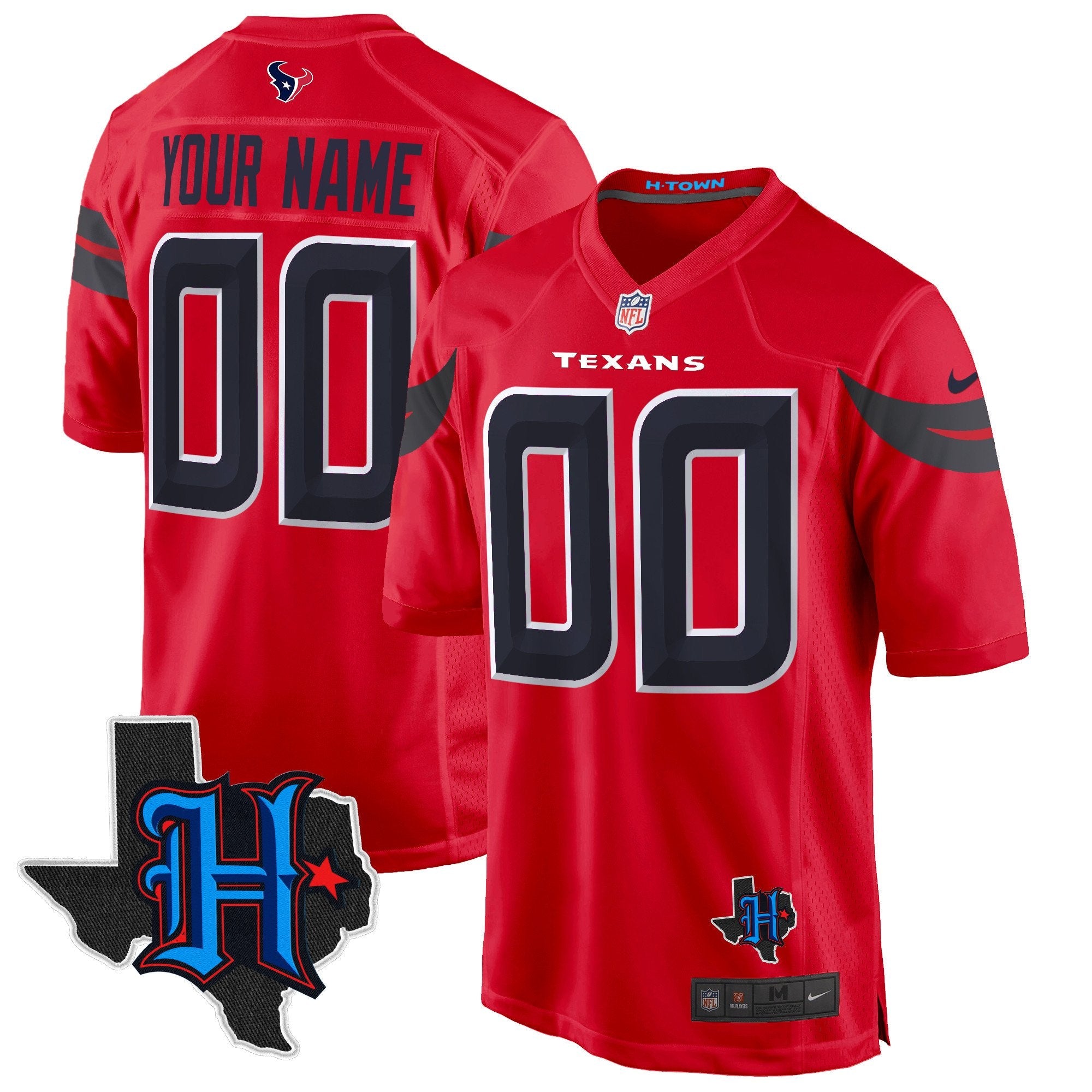 Houston Texans 2024 Texas Patch Game Custom Jersey – All Stitched – Red Jersey