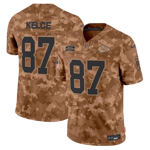 Kansas City Chiefs 2024 Salute to Service Vapor Limited Jersey – All stitched – Brown Camo – Travis Kelce Jersey