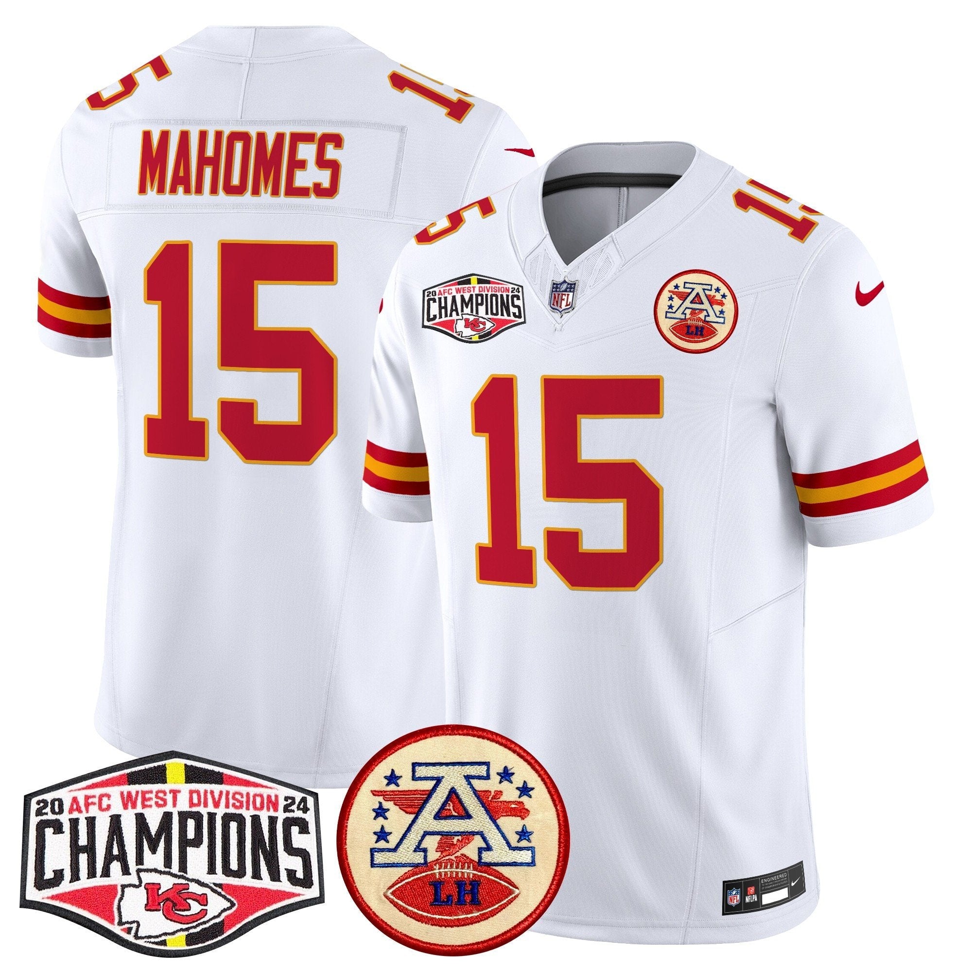 Chiefs 2024 AFC West Division Champions Patch Vapor Limited Jersey – All Stitched – White – Patrick Mahomes Jersey