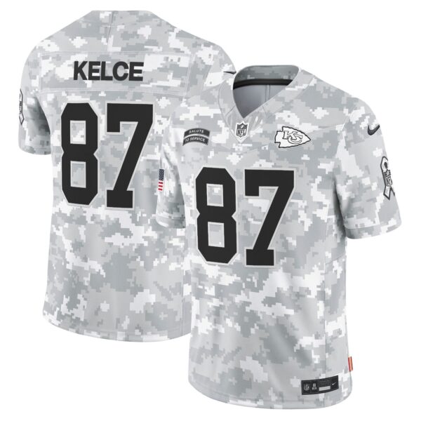 Kansas City Chiefs 2024 Salute to Service Vapor Limited Jersey – All stitched – Arctic Camo – Travis Kelce Jersey
