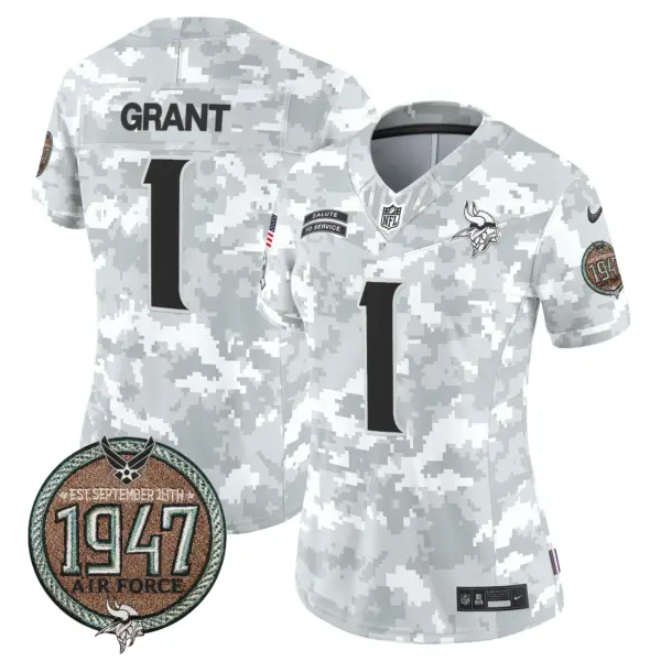 Womens Minnesota Vikings 2024 Salute To Service Establishment Year Patch Vapor Limited Jersey Bud Grant Jersey Air Force