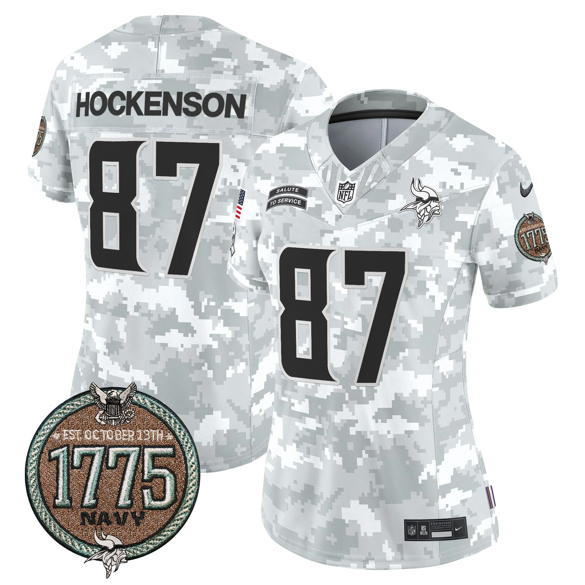 Womens Minnesota Vikings 2024 Salute To Service Establishment Year Patch Vapor Limited Jersey TJ Hockenson Jersey Navy