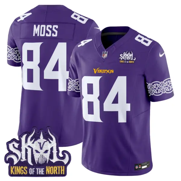 Mens Minnesota Vikings King Of The North Patch Vapor Limited Jersey V2 Randy Moss Jersey Purple