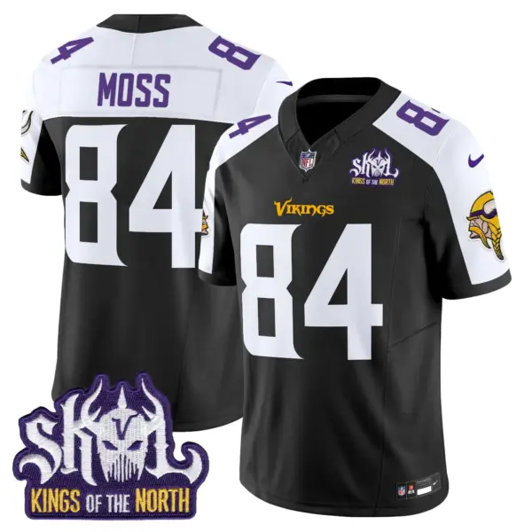 Mens Minnesota Vikings King Of The North Patch Vapor Limited Jersey V2 Randy Moss Jersey Black Alternate