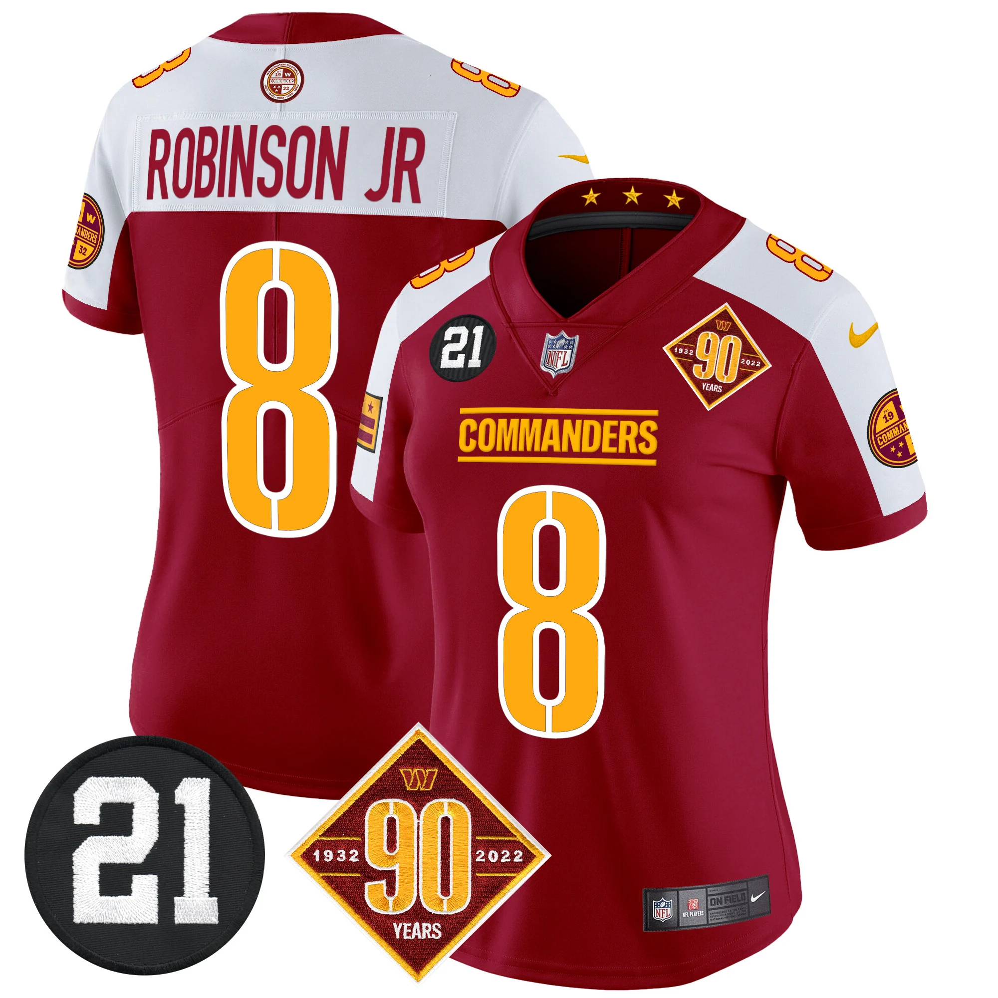Womens Washington Commanders 90Th Sean Taylor Patch Vapor Limited Jersey Robinson Jr Jersey Burgundy Alternate