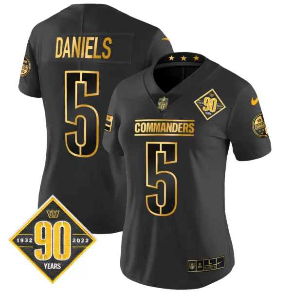 Womens Washington Commanders 90Th Anniversary Patch Gold Vapor Limited Jersey Jayden Daniels Jersey Black Gold