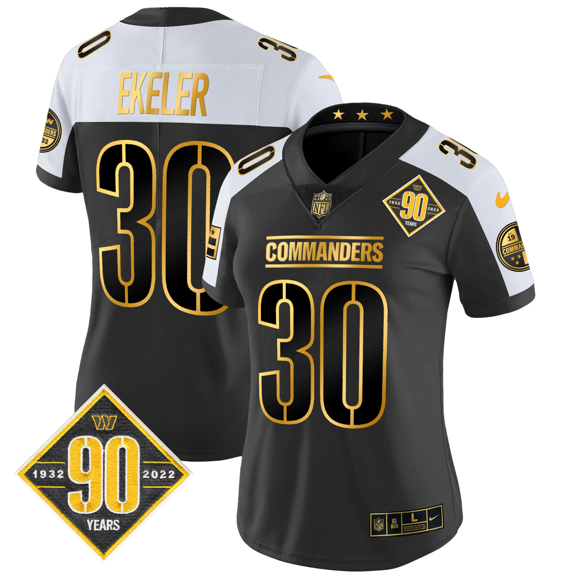 Womens Washington Commanders 90Th Anniversary Patch Gold Vapor Limited Jersey Austin Ekeler Jersey Alternate