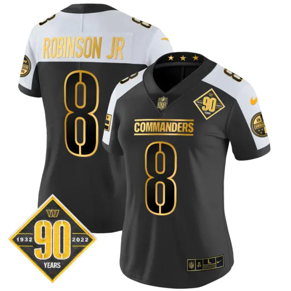 Womens Washington Commanders 90Th Anniversary Patch Gold Vapor Limited Jersey Robinson Jr Jersey Alternate