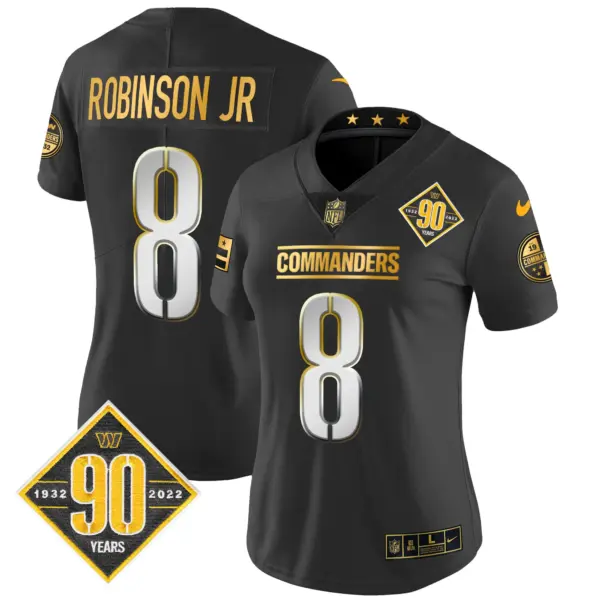 Womens Washington Commanders 90Th Anniversary Patch Gold Vapor Limited Jersey Robinson Jr Jersey Black Limited