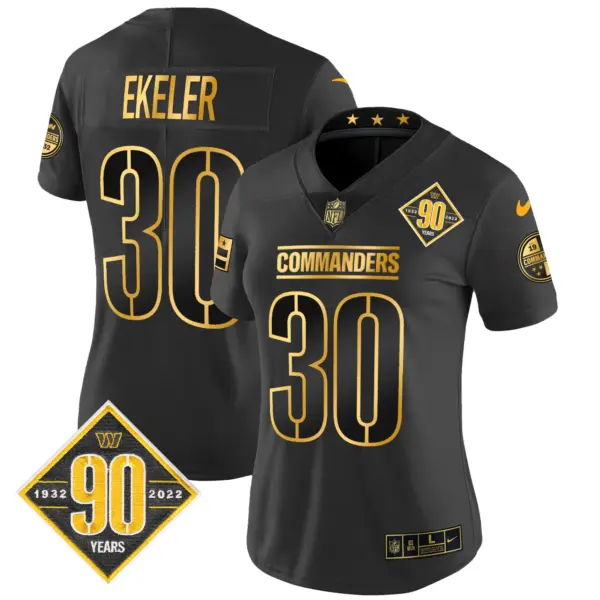 Womens Washington Commanders 90Th Anniversary Patch Gold Vapor Limited Jersey Austin Ekeler Jersey Black Gold