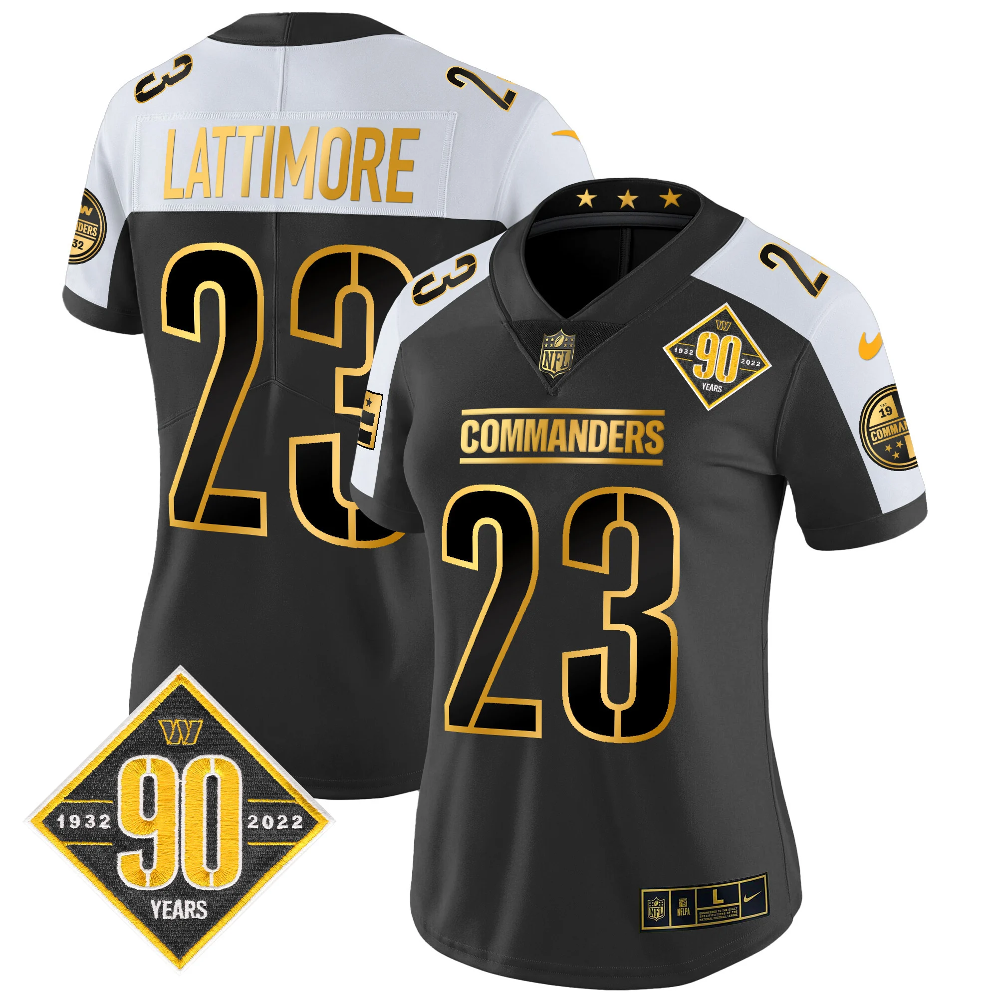Womens Washington Commanders 90Th Anniversary Patch Gold Vapor Limited Jersey Marshon Lattimore Jersey Alternate