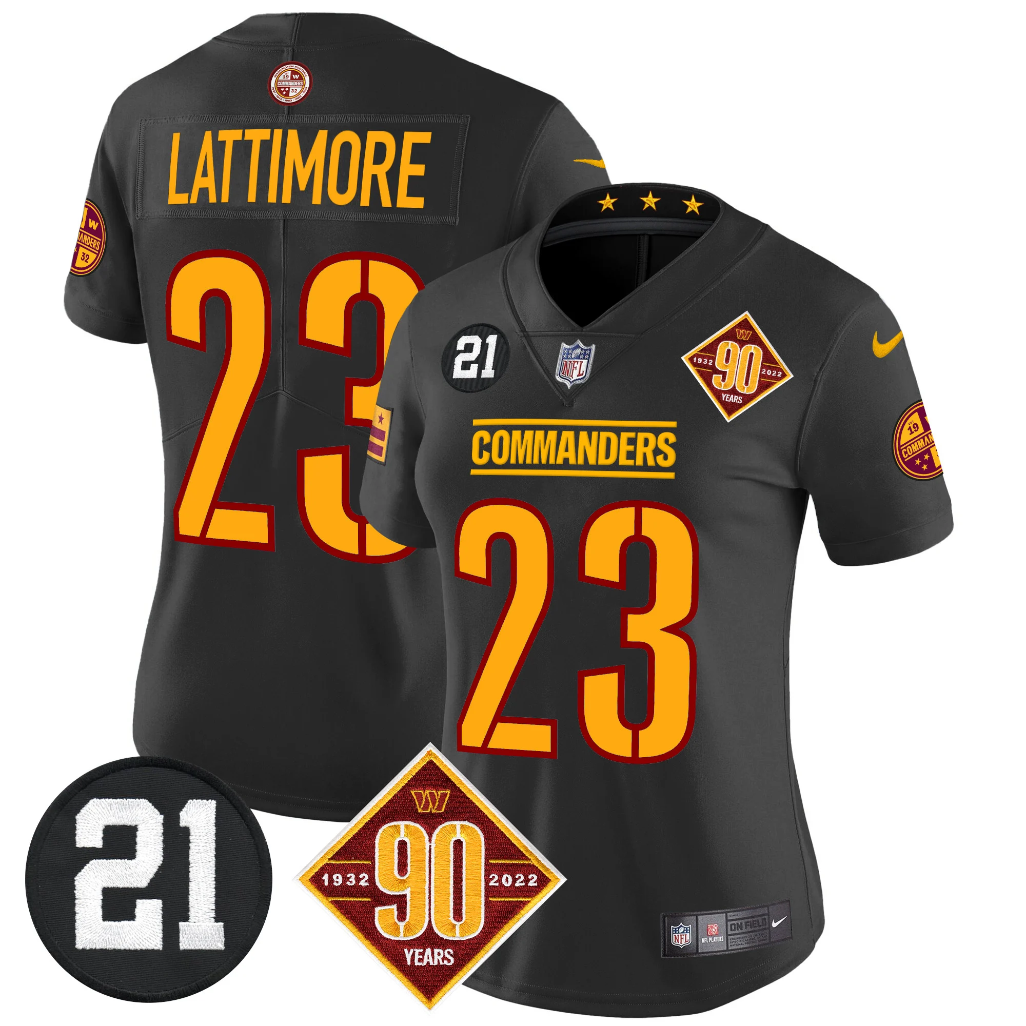 Womens Washington Commanders 90Th Sean Taylor Patch Vapor Limited Jersey Marshon Lattimore Jersey Black