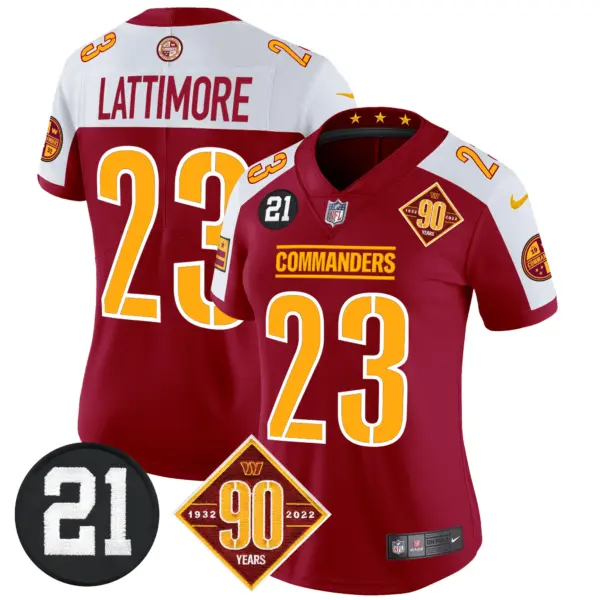 Womens Washington Commanders 90Th Sean Taylor Patch Vapor Limited Jersey Marshon Lattimore Jersey Burgundy Alternate