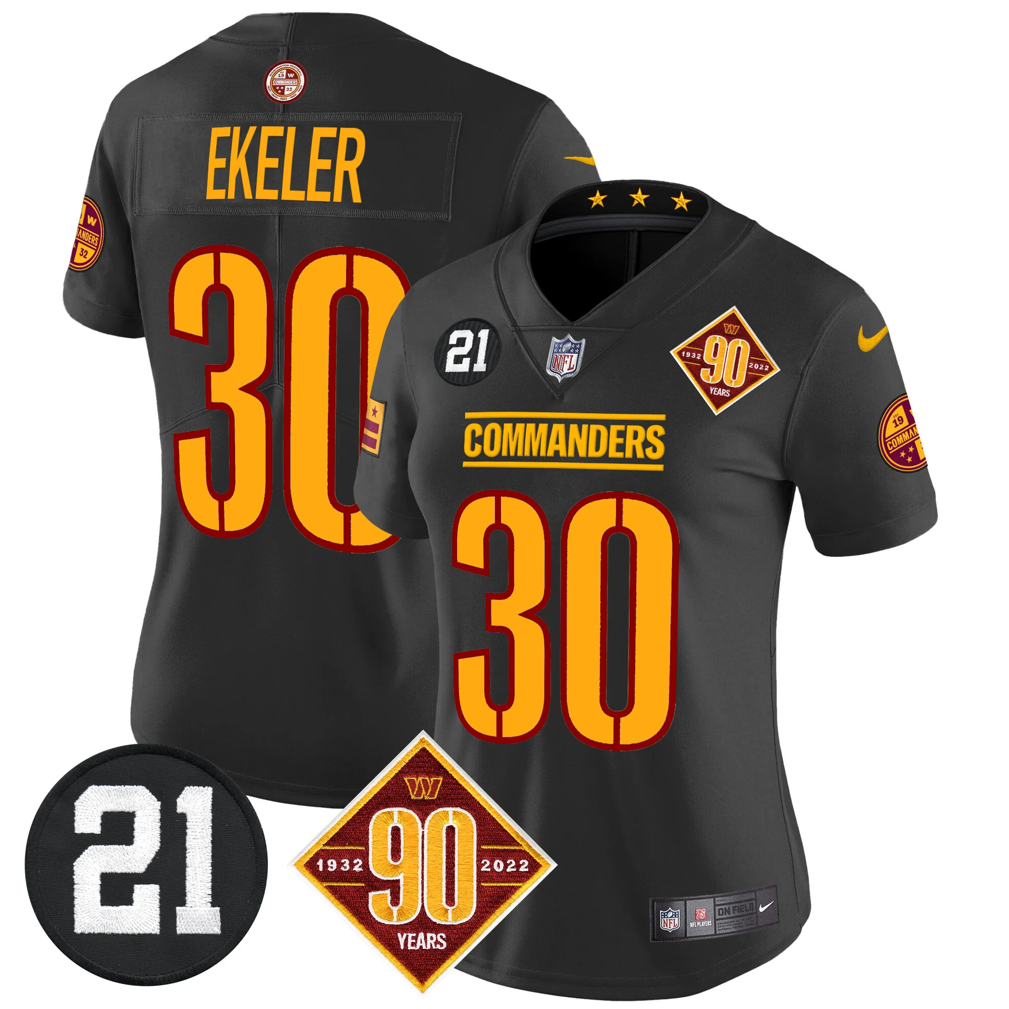 Womens Washington Commanders 90Th Sean Taylor Patch Vapor Limited Jersey Austin Ekeler Jersey Black