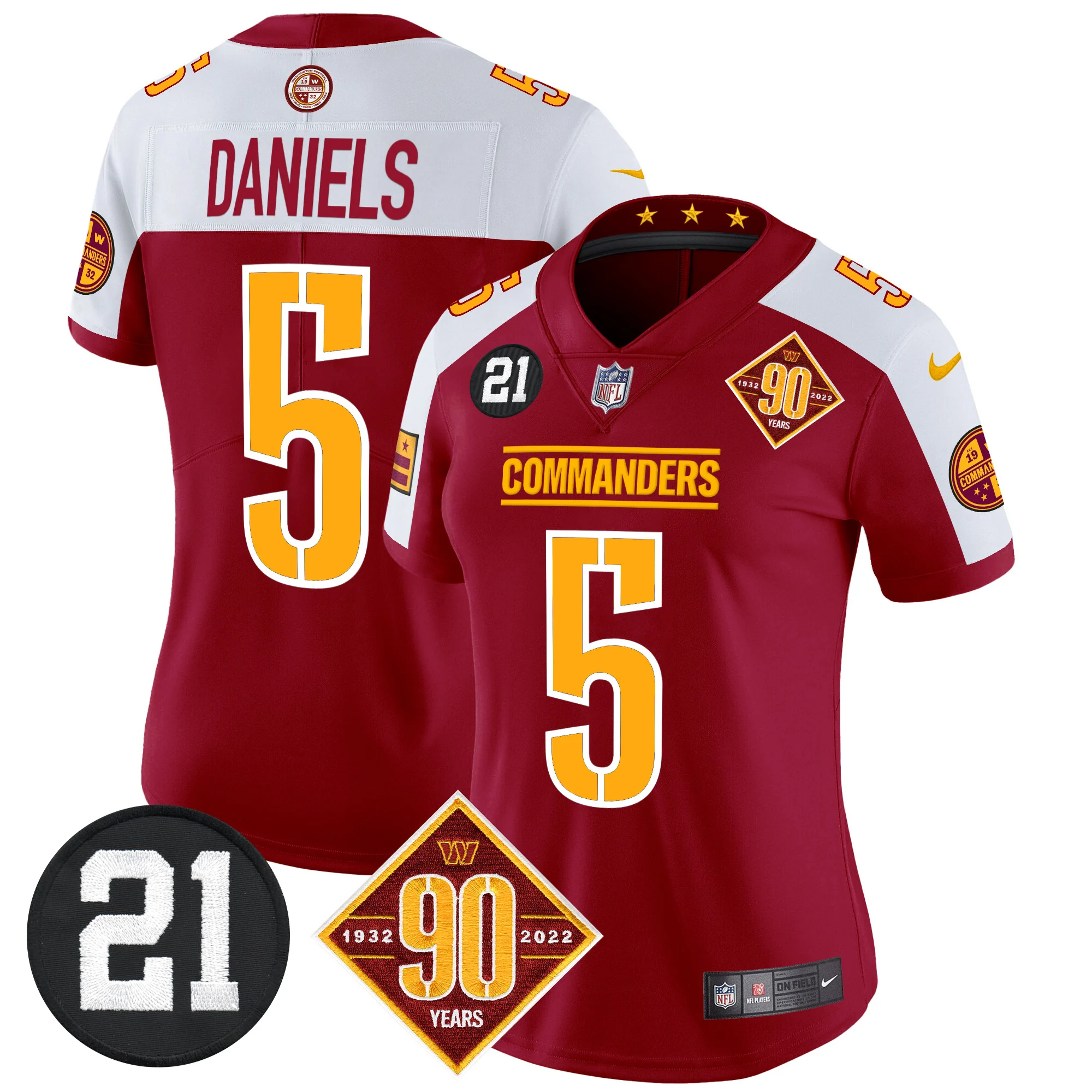 Womens Washington Commanders 90Th Sean Taylor Patch Vapor Limited Jersey Jayden Daniels Jersey Burgundy Alternate