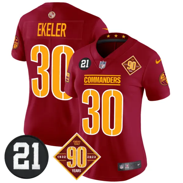 Womens Washington Commanders 90Th Sean Taylor Patch Vapor Limited Jersey Austin Ekeler Jersey Burgundy