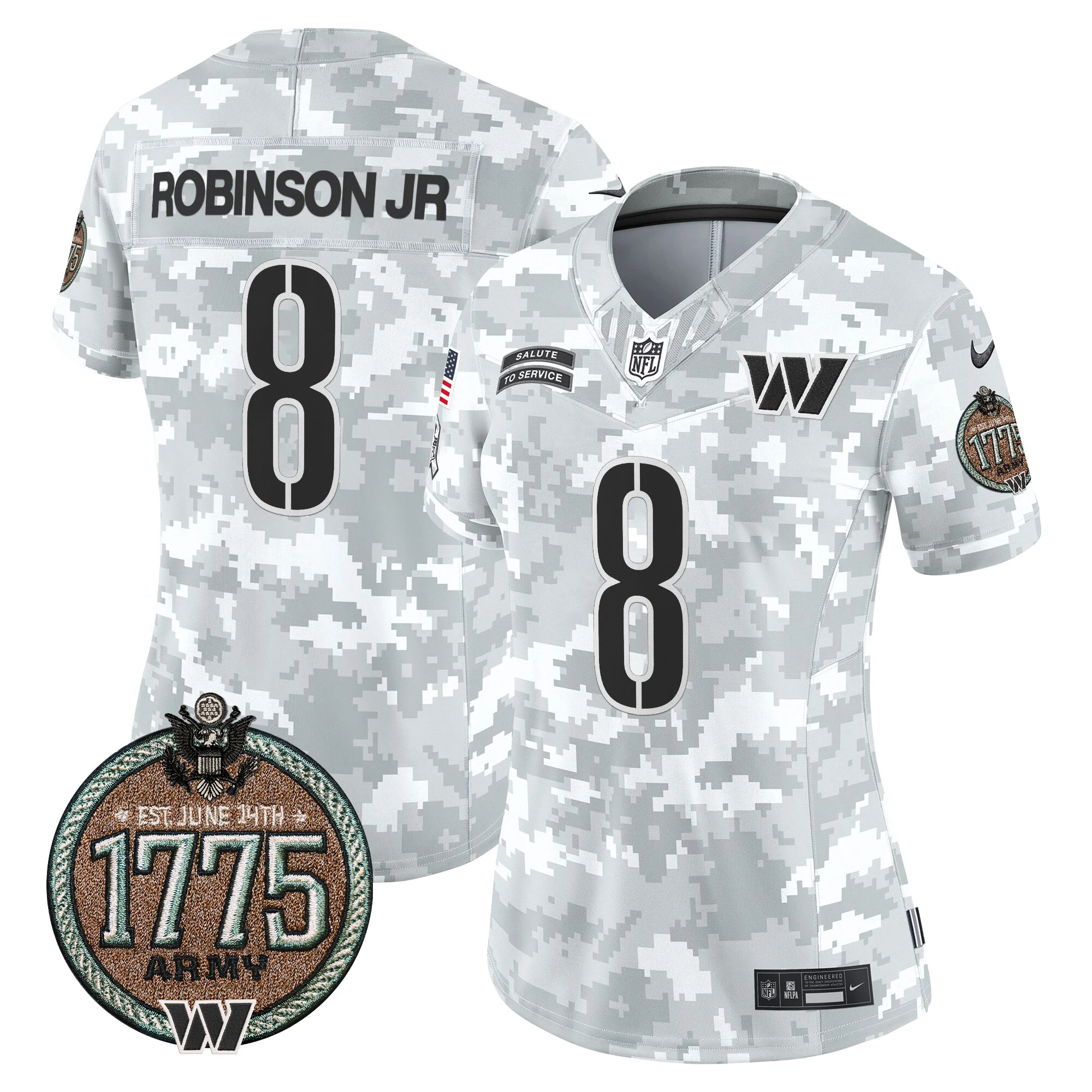 Womens Washington Commanders 2024 Salute To Service Establishment Year Patch Vapor Limited Jersey Robinson Jr Jersey Army