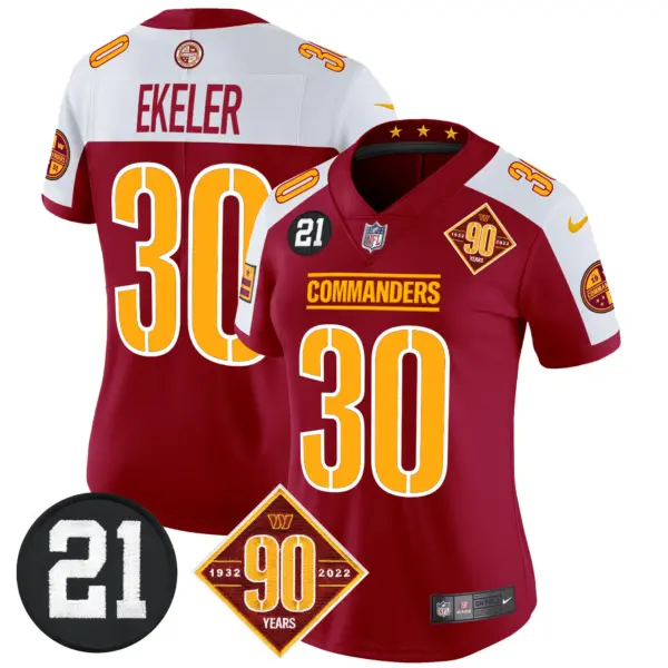Womens Washington Commanders 90Th Sean Taylor Patch Vapor Limited Jersey Austin Ekeler Jersey Burgundy Alternate