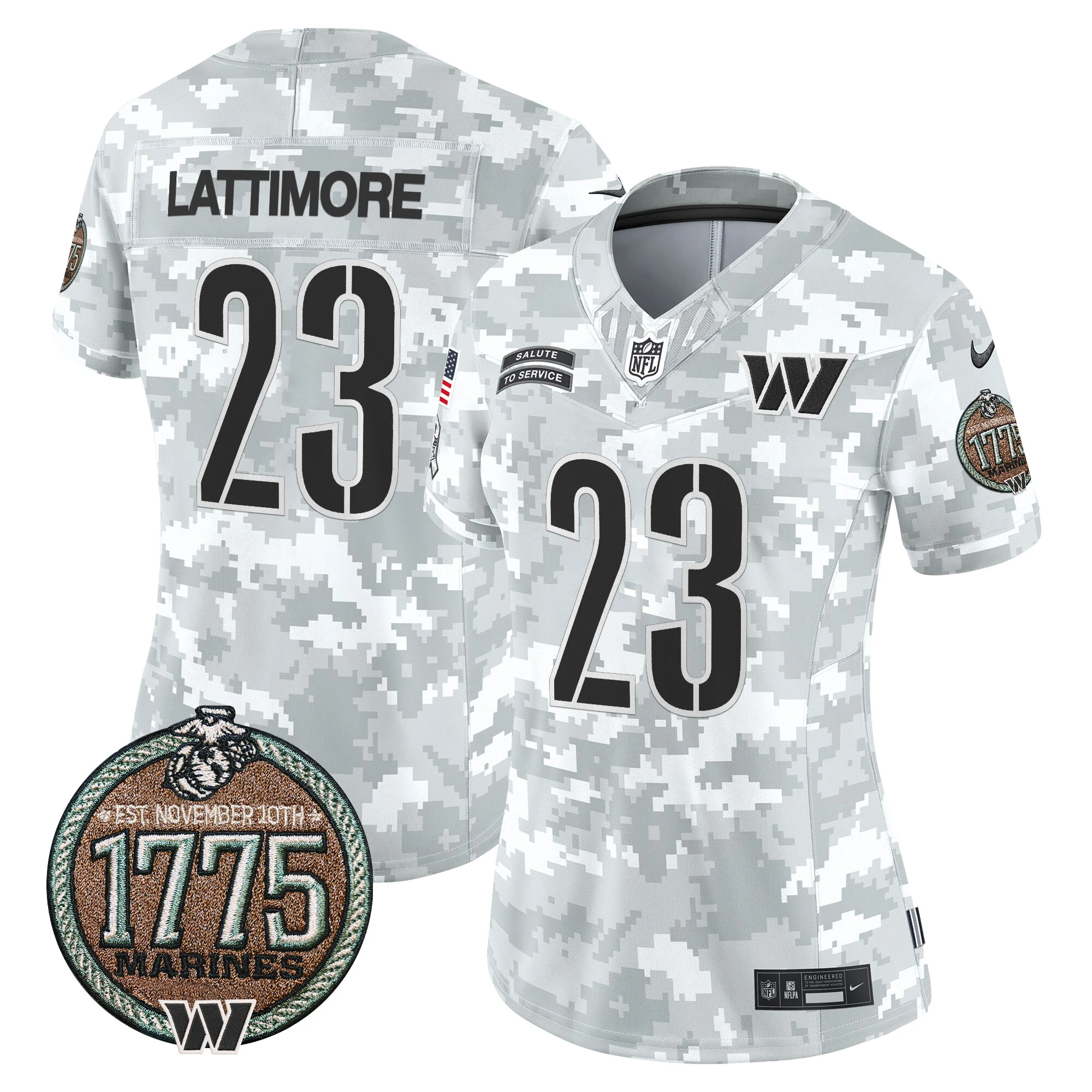 Womens Washington Commanders 2024 Salute To Service Establishment Year Patch Vapor Limited Jersey Marshon Lattimore Jersey Marines