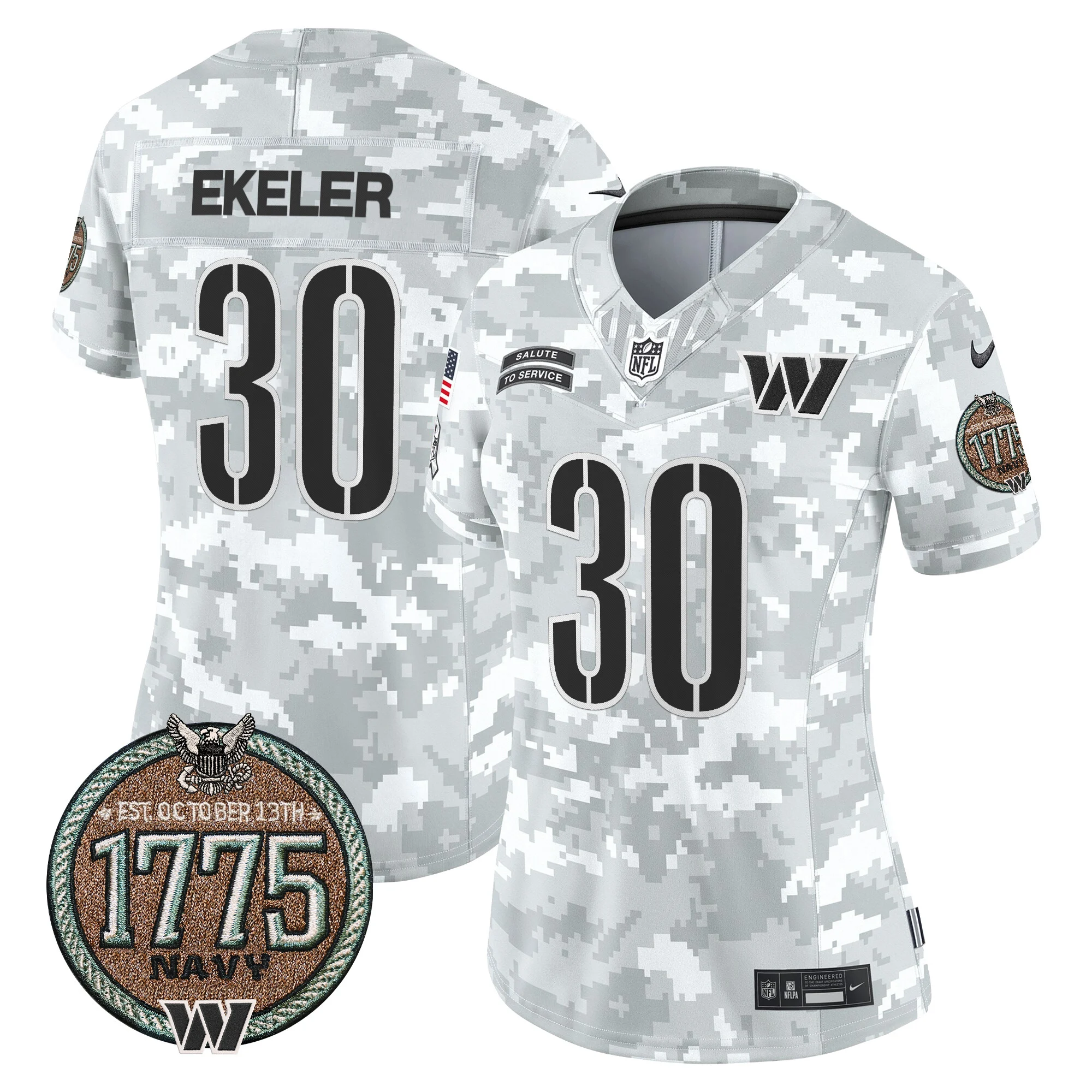 Womens Washington Commanders 2024 Salute To Service Establishment Year Patch Vapor Limited Jersey Auskin Ekeler Jersey Navy