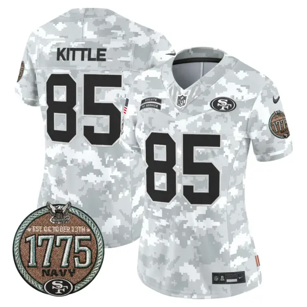 Womens San Francisco 49Ers 2024 Salute To Service Establishment Year Patch Vapor Limited Jersey George Kittle Jersey Navy