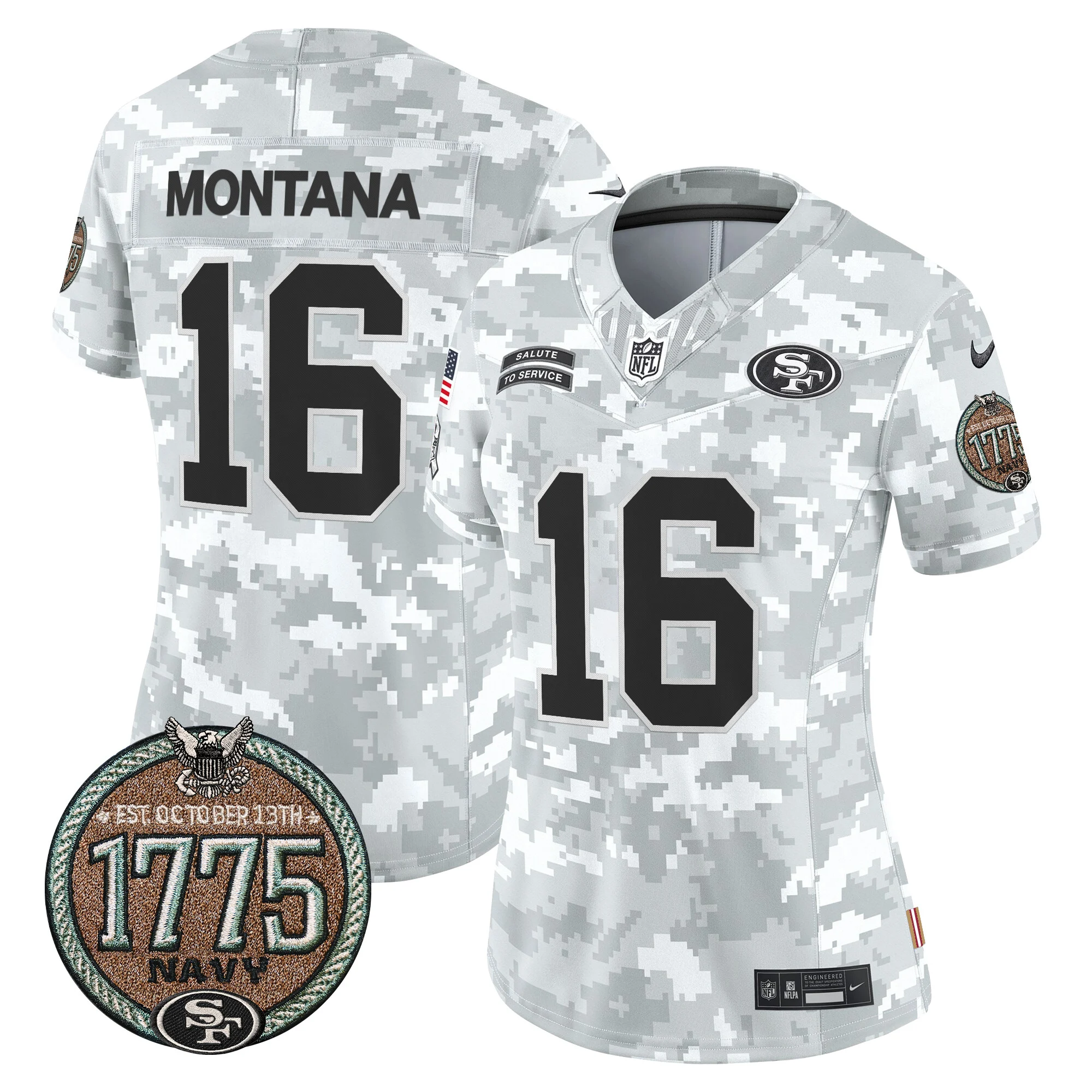 Womens San Francisco 49Ers 2024 Salute To Service Establishment Year Patch Vapor Limited Jersey Joe Montana Jersey Navy