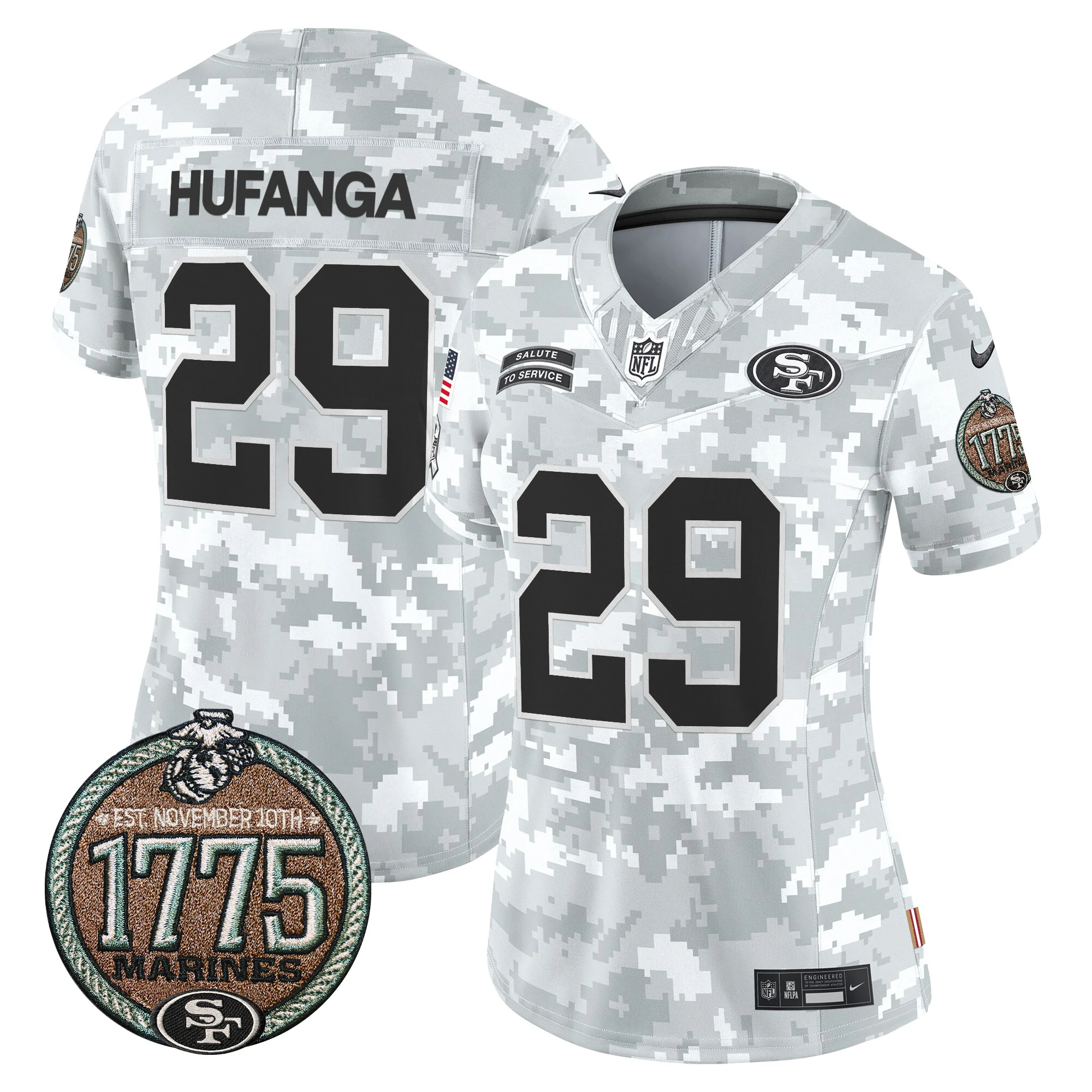 Womens San Francisco 49Ers 2024 Salute To Service Establishment Year Patch Vapor Limited Jersey Talanoa Hufanga Jersey Marines
