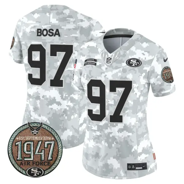 Womens San Francisco 49Ers 2024 Salute To Service Establishment Year Patch Vapor Limited Jersey Nick Bosa Jersey Air Force